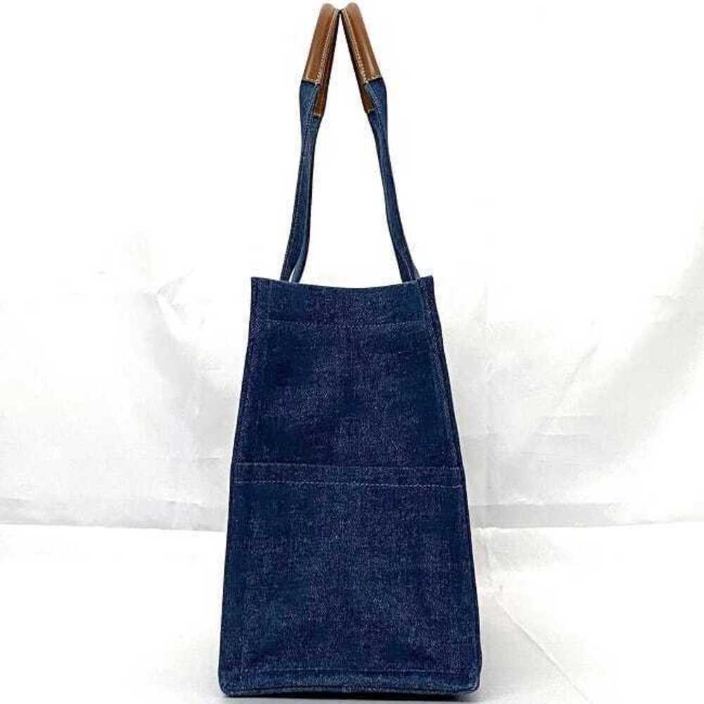 Celine Cabas Tote Bag Blue Denim Leather Logo Embroidery Document Shoulder Rare - Picture 2 of 10